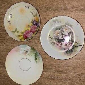 Variety of 3 different vintage hand painted saucers box Am